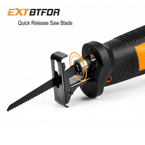 Extbtfor 7Amp reciprocating saw quick blade release for fast swaps.