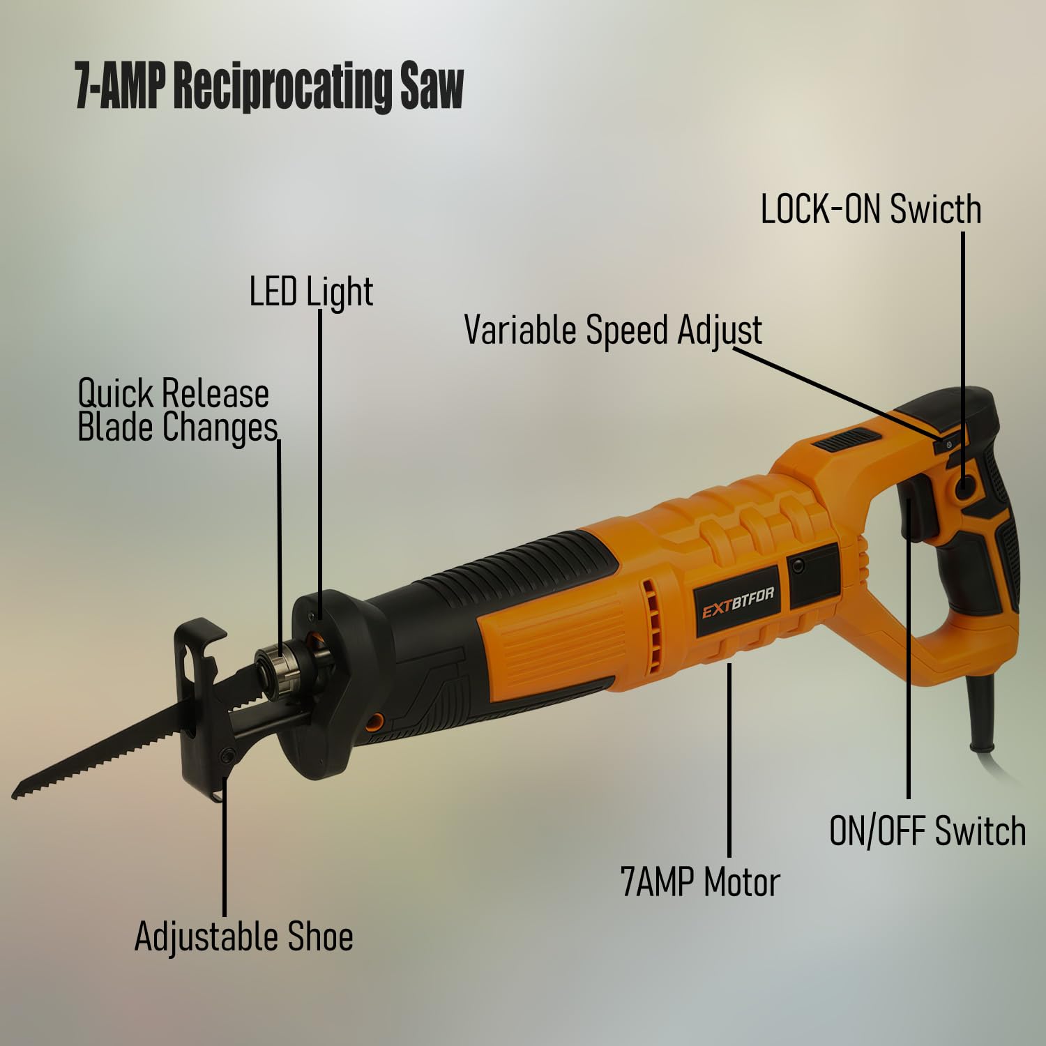 Extbtfor 7Amp reciprocating saw speed control dial in action for versatile materials.