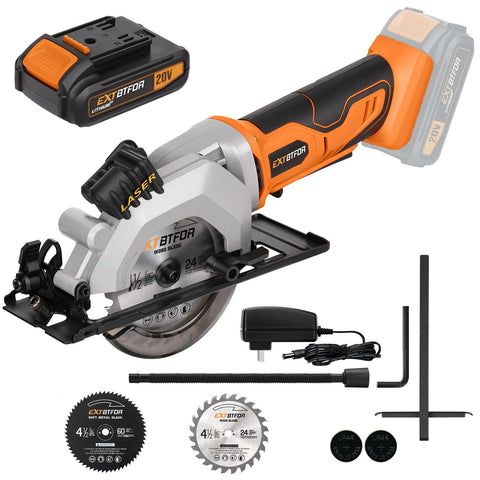 Extbtfor circular saw with compact design and laser guide for accurate cuts.