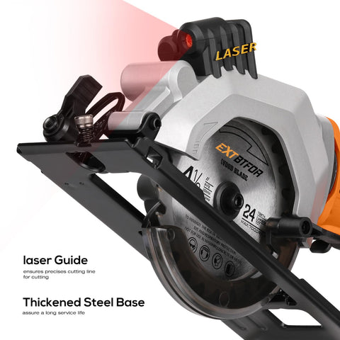 Extbtfor laser guide helps align cuts for cleaner joints.