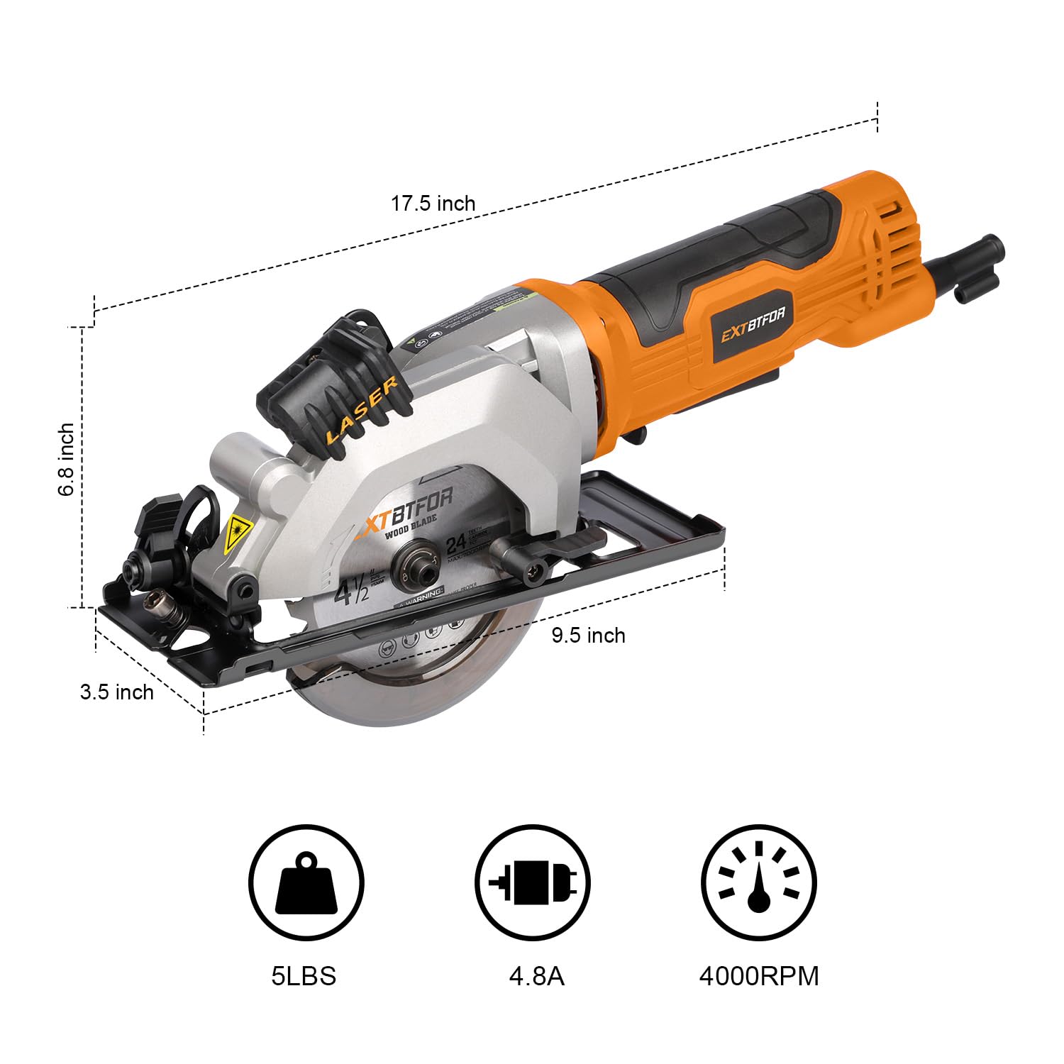 Extbtfor Mini Circular Saw with lightweight handle for one-handed use