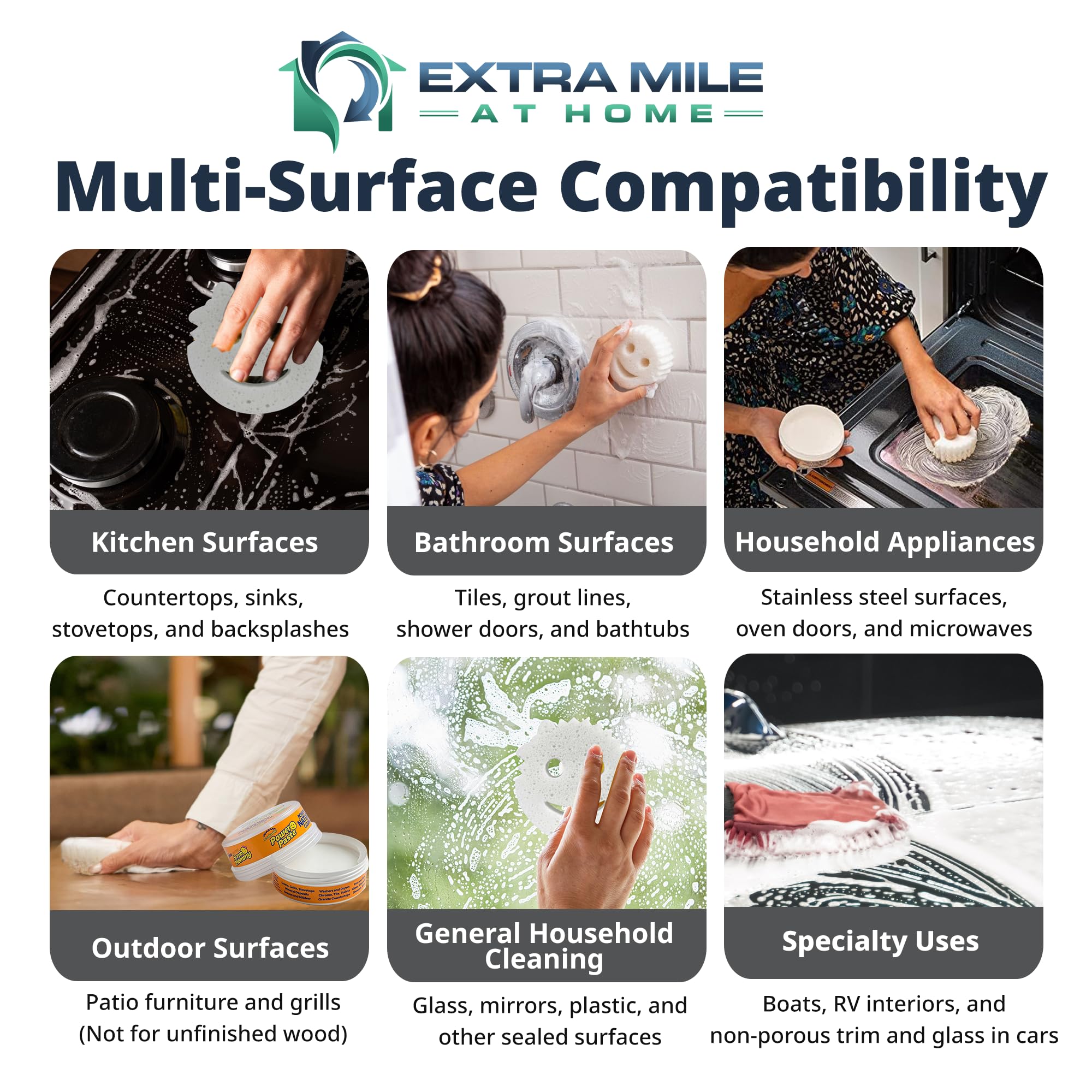 Extra Mile at Home Power Paste Bundle cleans shower grout and soap scum from tiles.