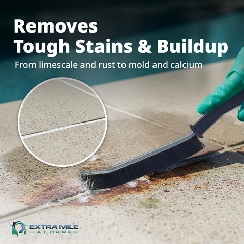 Extra Mile at Home bathroom shower tile cleaning setup for targeted grout care