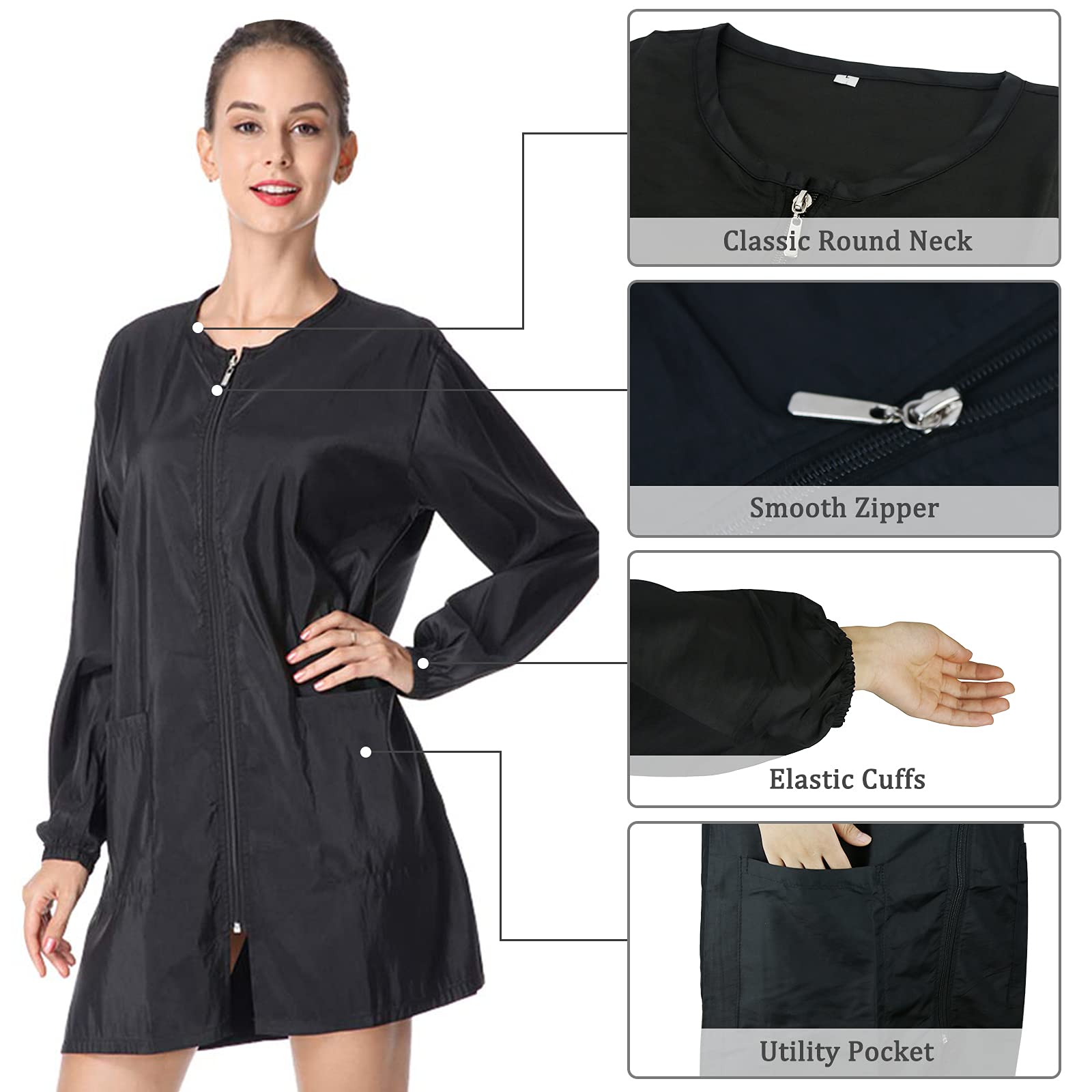 Exttlliy salon smock back view with full coverage and durable fabric.