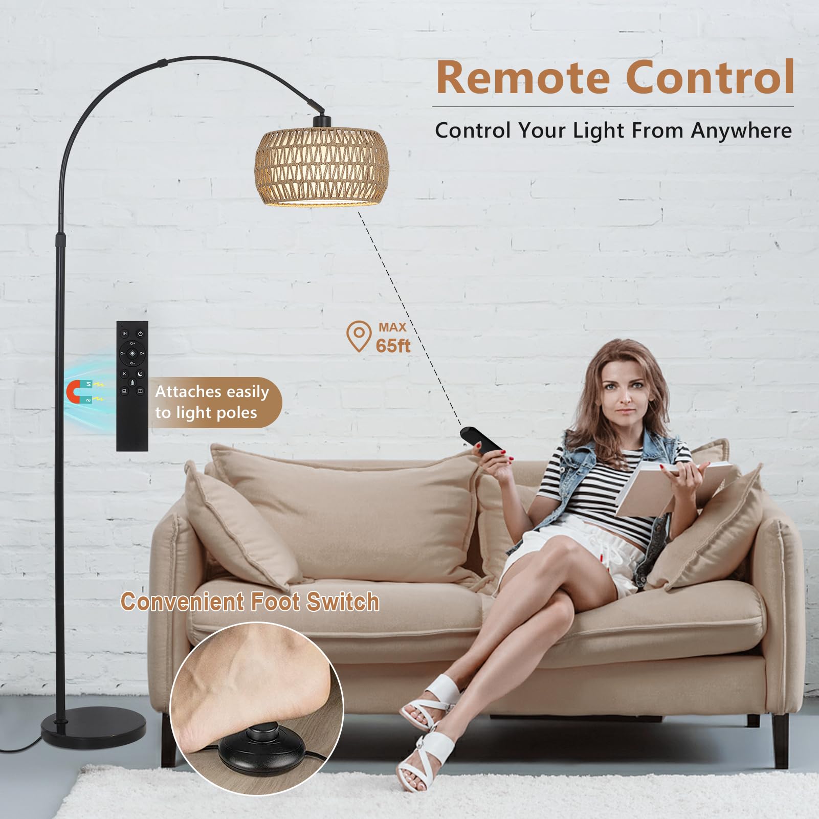 eyassi Arc floor lamp arched reading arm directs light for pages