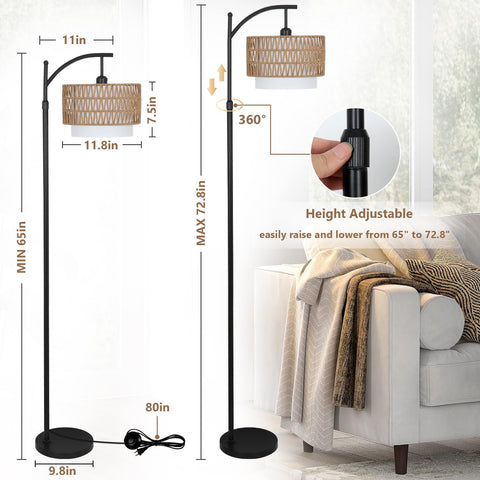 Eyassi Arc lamp with soft fabric shade for diffused light