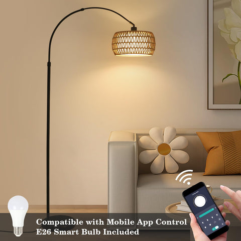 eyassi Arc floor lamp fabric shade softens evening glow