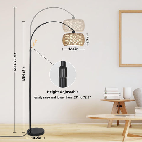eyassi Arc floor lamp rattan shade adds boho warmth