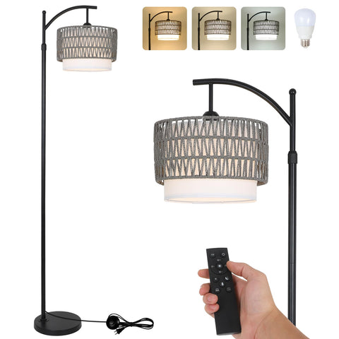 Eyassi arc lamp with remote control provides adjustable brightness for task lighting in any room.