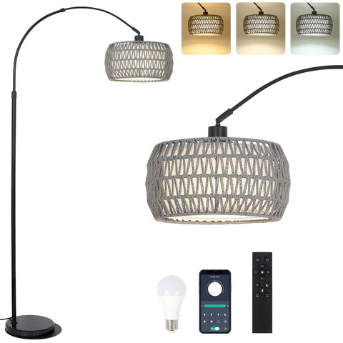 Eyassi Arc standing lamp with a marble base for stable support and modern charm.