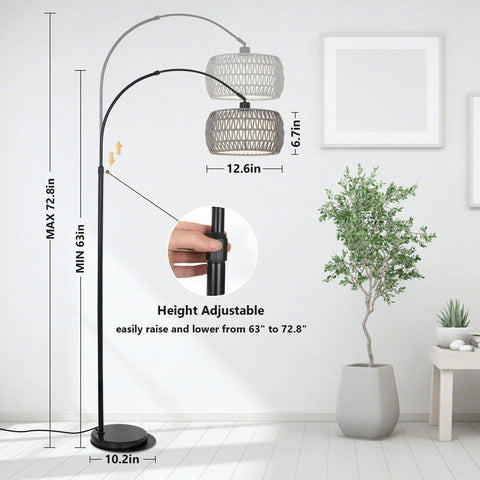 Eyassi Arc lamp featuring fabric shades for a soft, cozy glow.