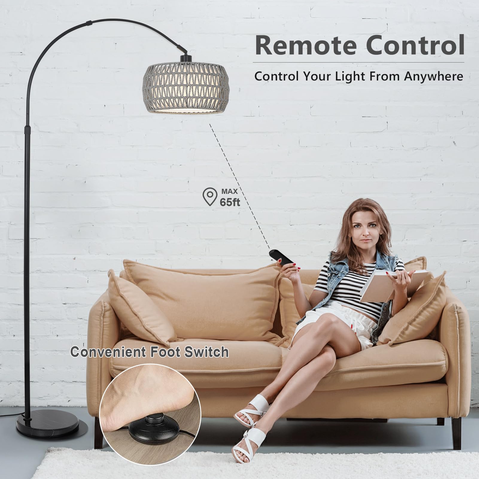 Eyassi Arc lamp remote control for quick lighting changes.