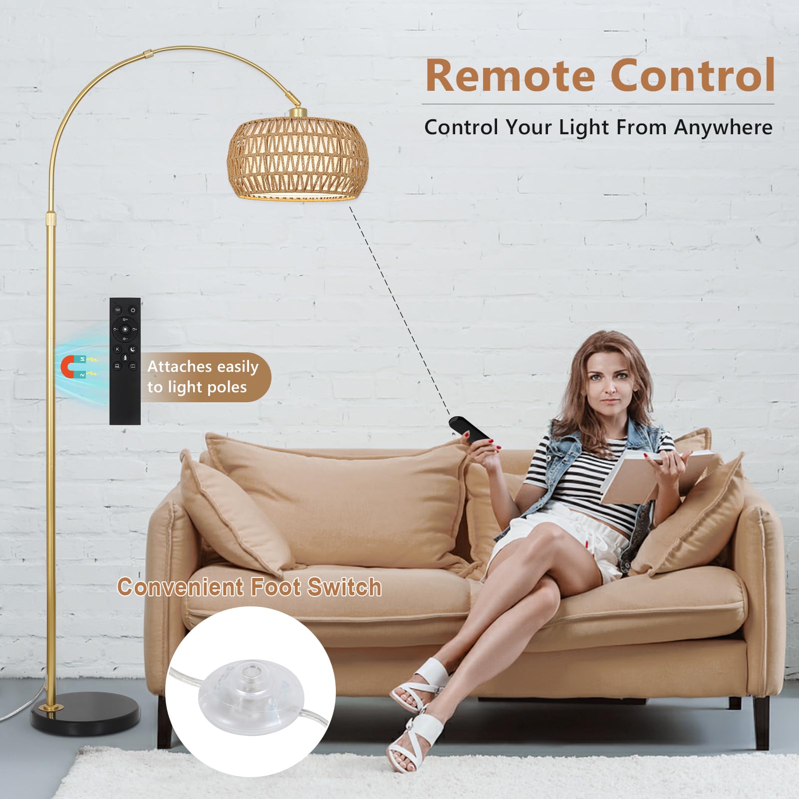 Eyassi Gold Arc Floor Lamp marble base ensures stability and safety