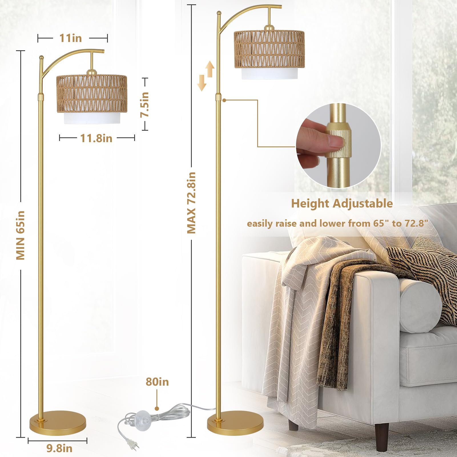 Eyassi floor lamp with soft fabric shade creates cozy ambiance