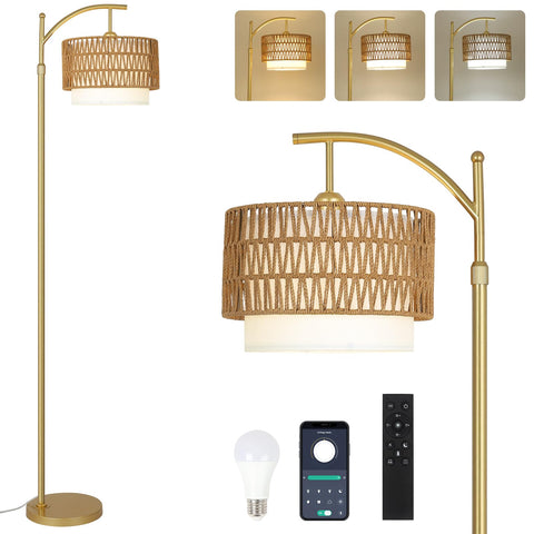 Eyassi gold floor lamp with remote dimmable lighting for living rooms