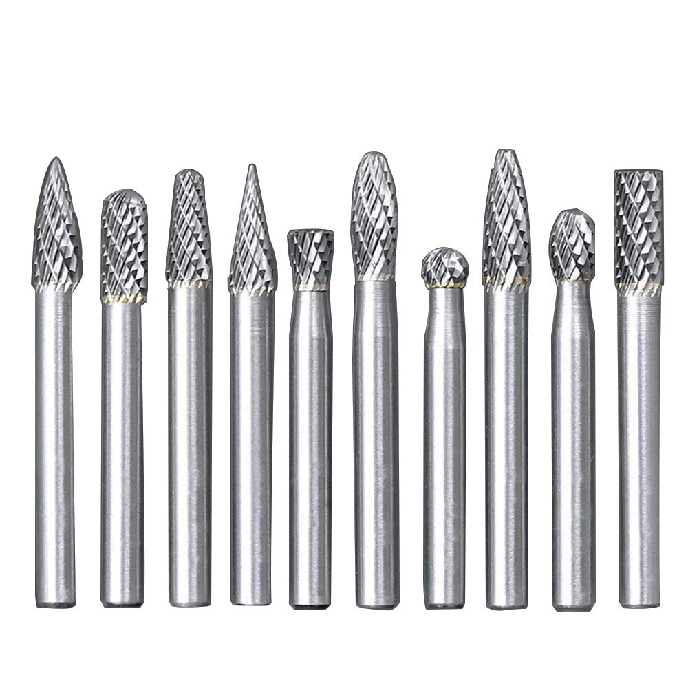 Eyech double-cut burr in action on metal with 1-4 shank