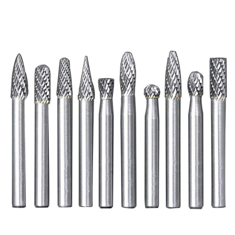Eyech double-cut burr in action on metal with 1-4 shank