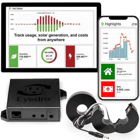 Eyedro Home Energy Monitor real time usage dashboard showing current power flow