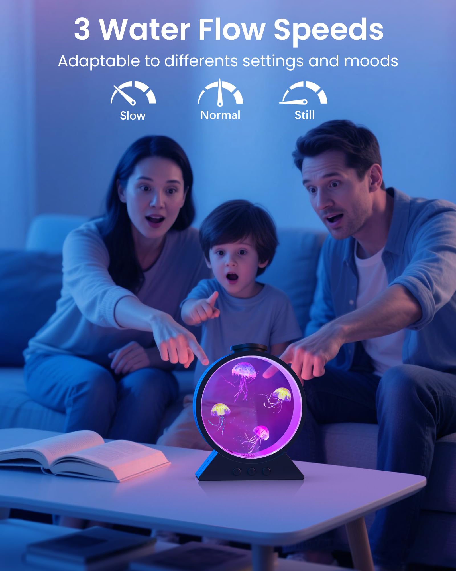 Eyesound Jellyfish Lamp wide viewing area enhances immersion.