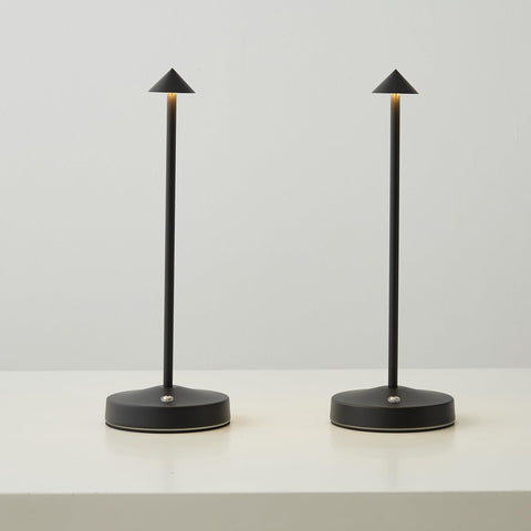 eypid 2-pack cordless lamps black on table for warm ambient lighting.
