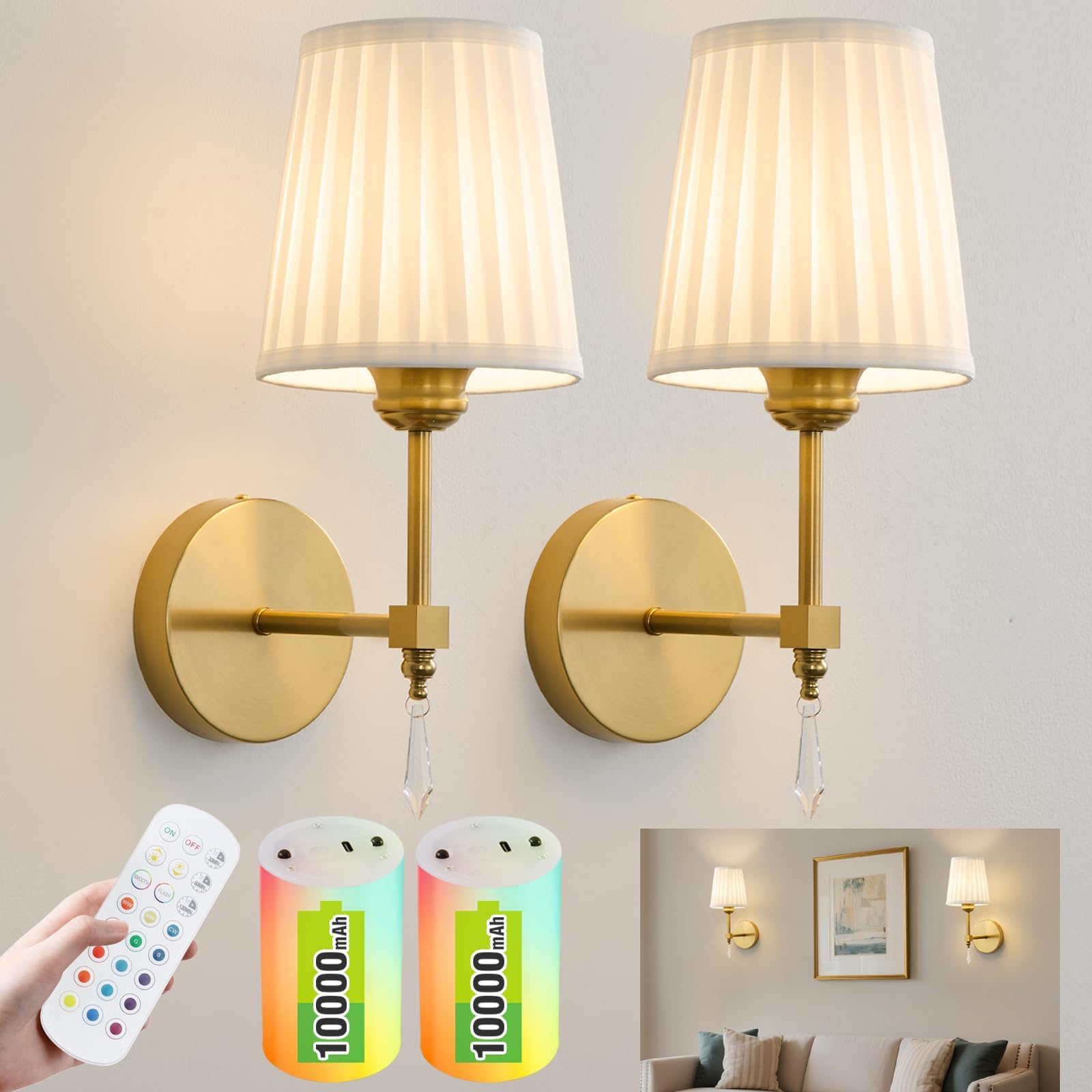 eypid battery-operated wall sconce set in gold for easy installation and warm ambient glow