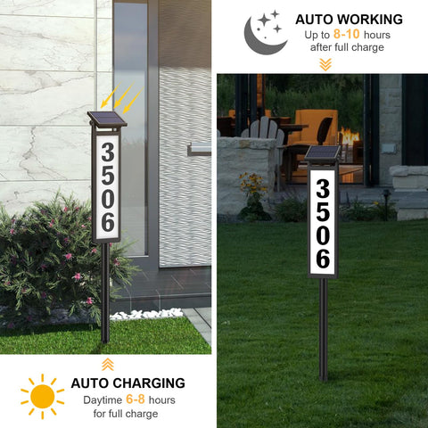 Eyrosa address sign at night illuminated, aiding guests to locate your home