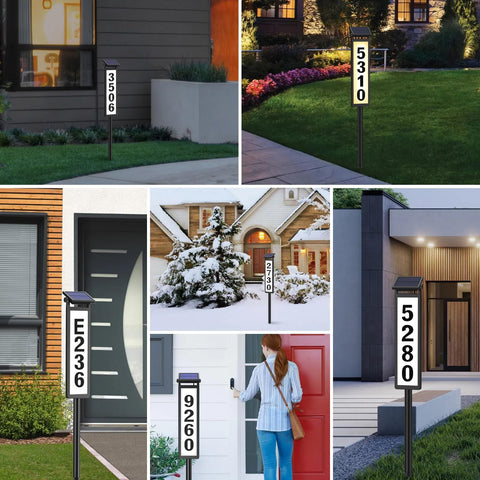 Eyrosa black numbers on white plaque enhancing daytime readability