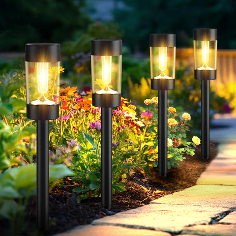 Eyrosa solar lights with a 360-degree lampshade for bright pathway illumination and safe night walks.
