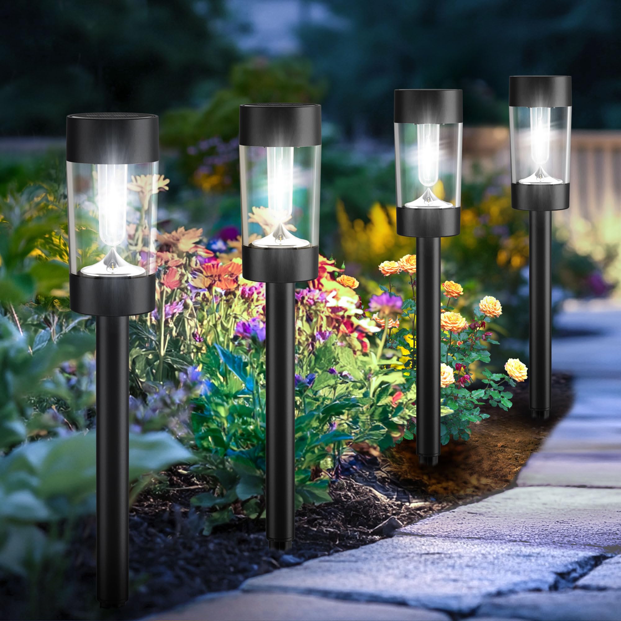 Eyrosa solar pathway light illuminates a garden path for safe evening strolls.