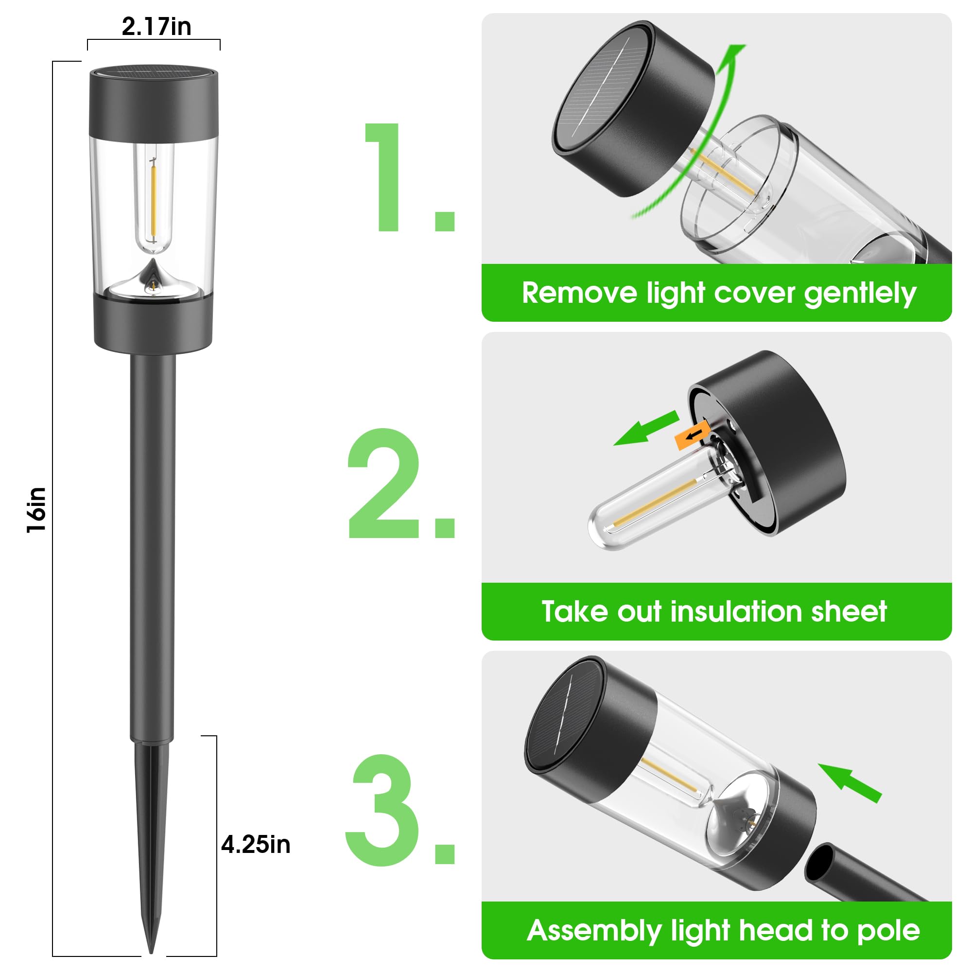 Eyrosa stake light demonstrates easy assembly to install along walkways.