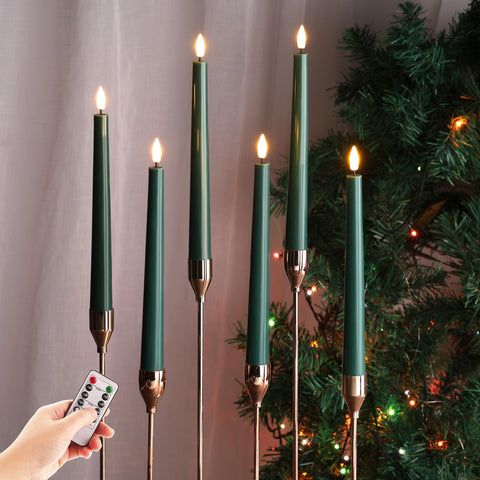 Eywamage dark green taper candle wax with lifelike flame for cozy ambience.