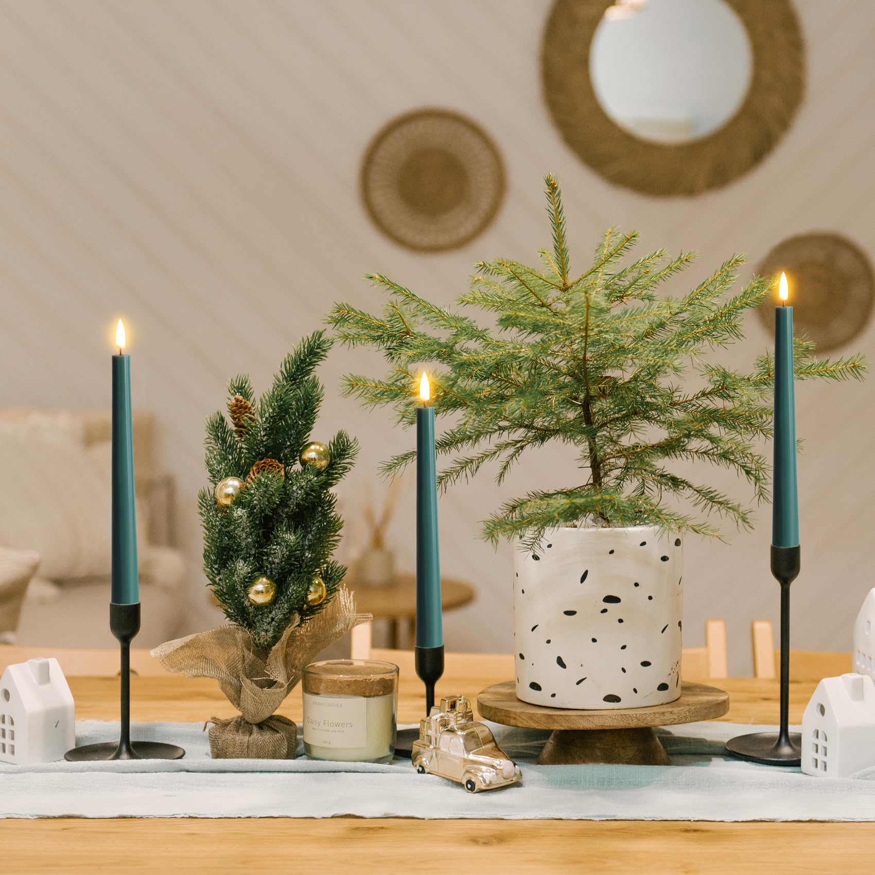 Eywamage flameless green candle safe for family dining and gatherings.