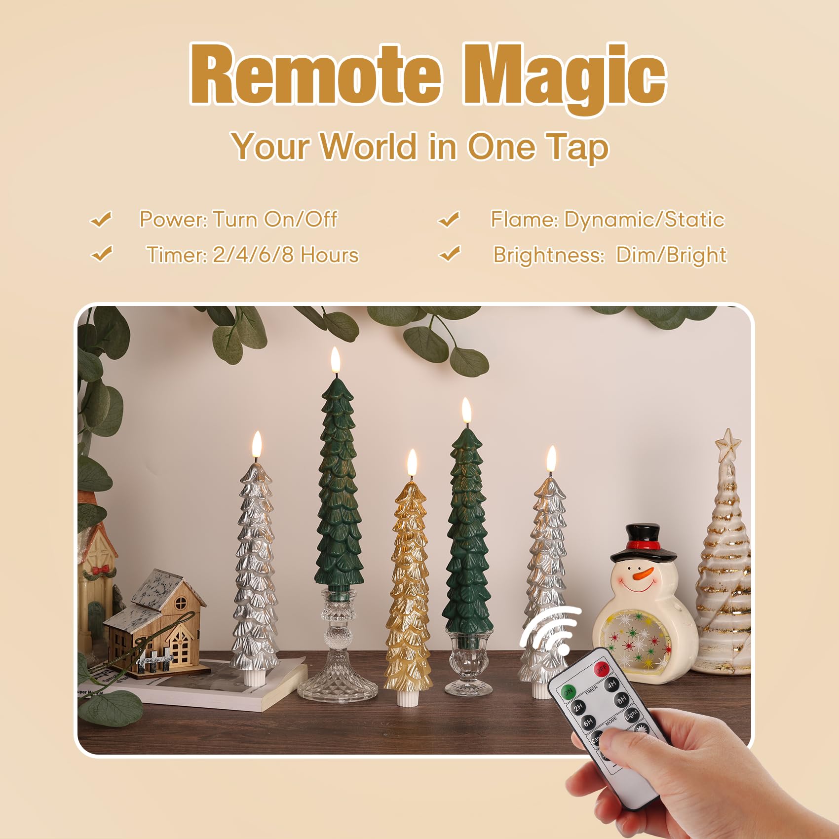 Eywamage remote control candle demonstrating easy on/off and timer features
