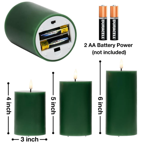 Eywamage green flameless pillar 3x5 enhances any centerpiece, safe around kids.