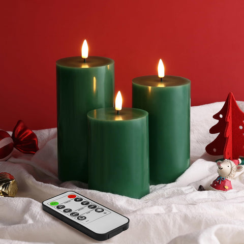 Eywamage green flameless candles come with remote for easy timing.