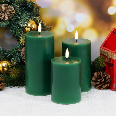 Eywamage green flameless candles create elegant wedding or event ambience safely.
