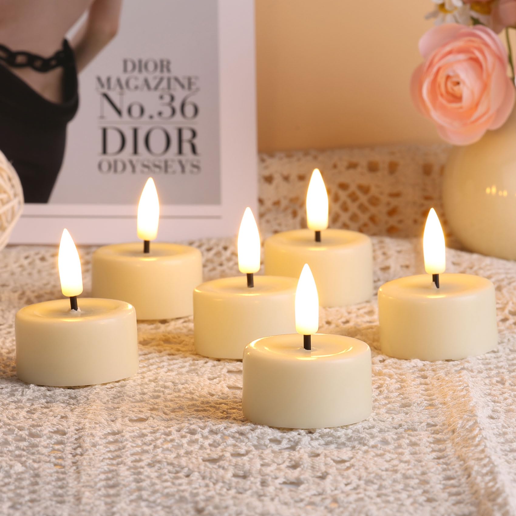 Eywamage LED flame tealight mimics real flicker for intimate spaces.