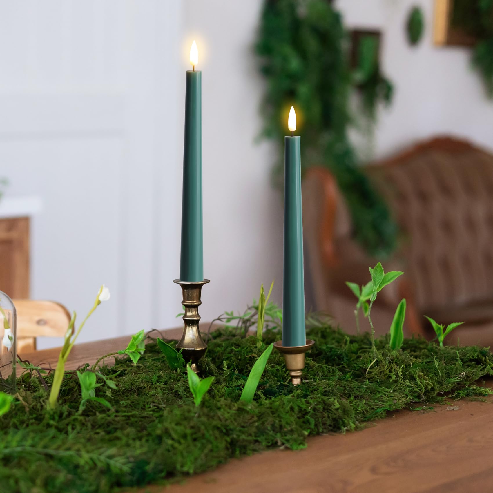 Eywamage set of 6 green candles enhances celebrations and tablescapes.