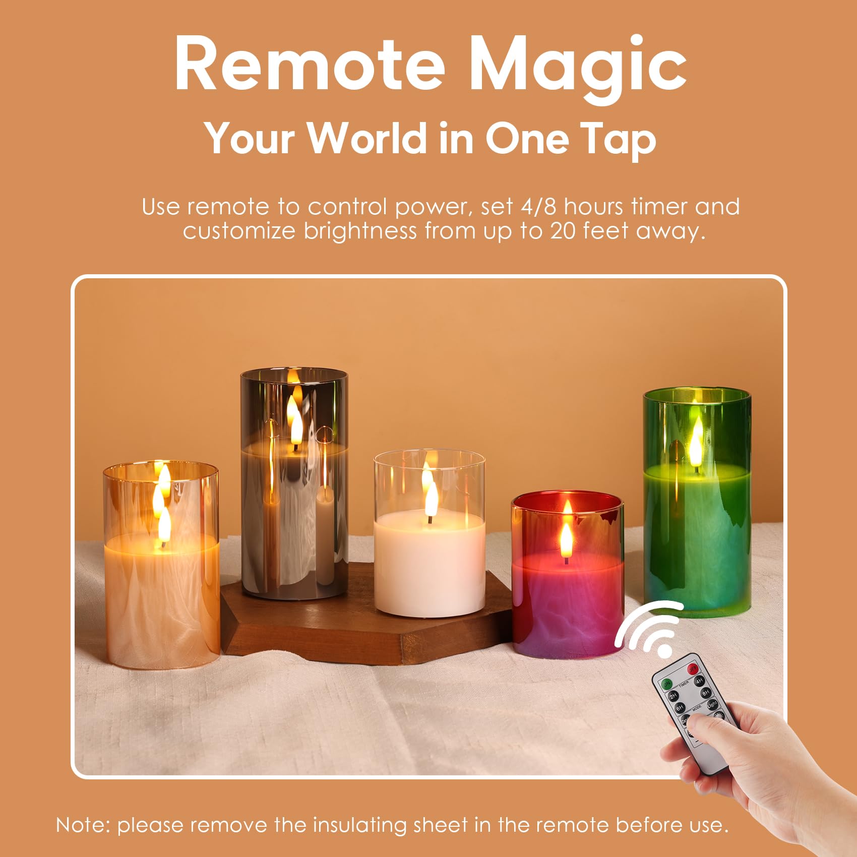 Eywamage three-pack candles with remote visible, ready to elevate events