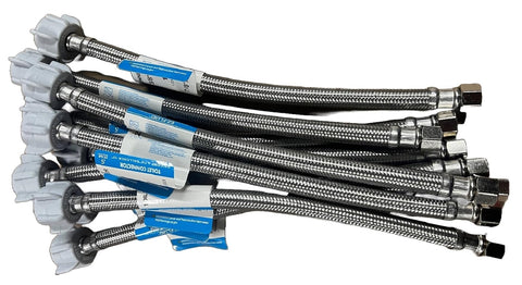 EZ-FLUID 16-inch braided stainless toilet connector with 3/8 inch compression and 7/8 inch ballcock ends.