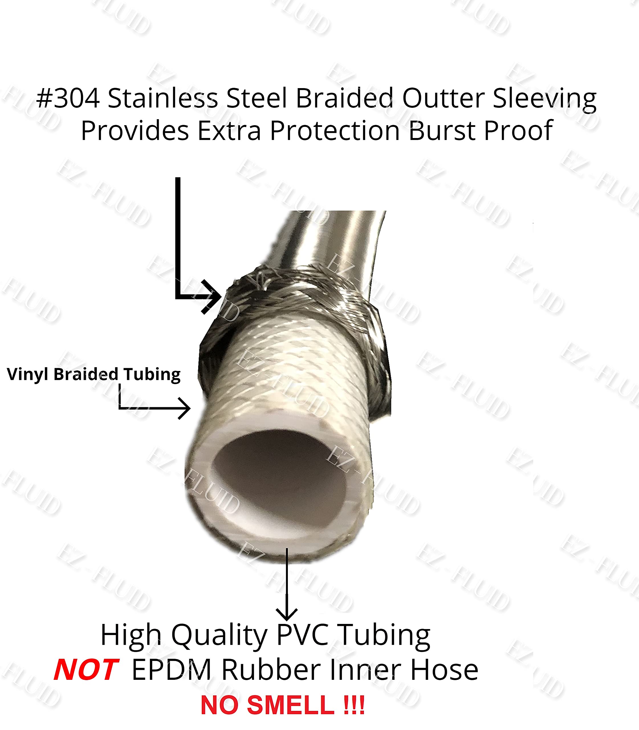 EZ-FLUID 16-inch connector with braided steel and female ends for reliable modern toilet hookups.