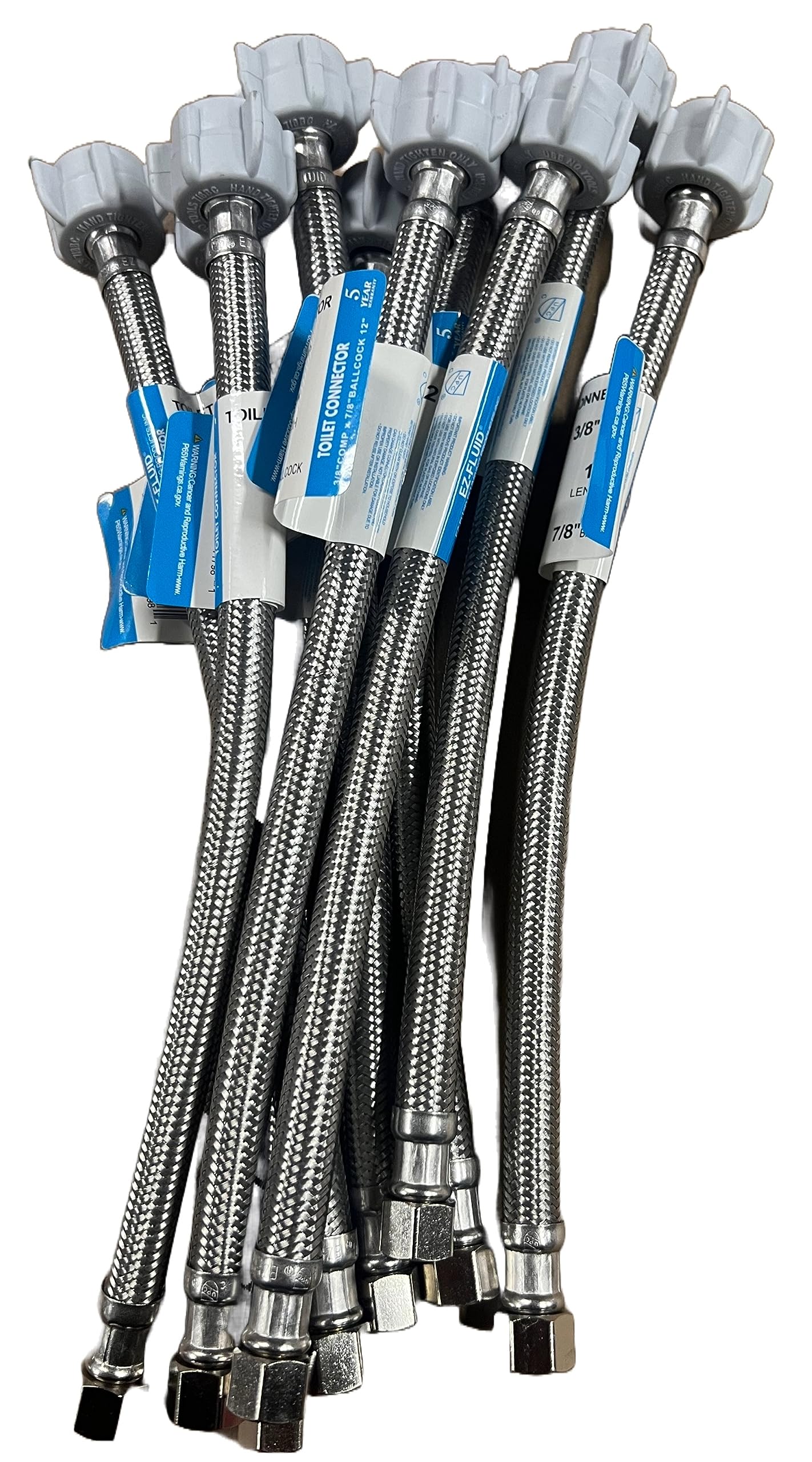 EZ-FLUID stainless-steel braided toilet supply hose, 16 inches, rust resistance and easy installation.
