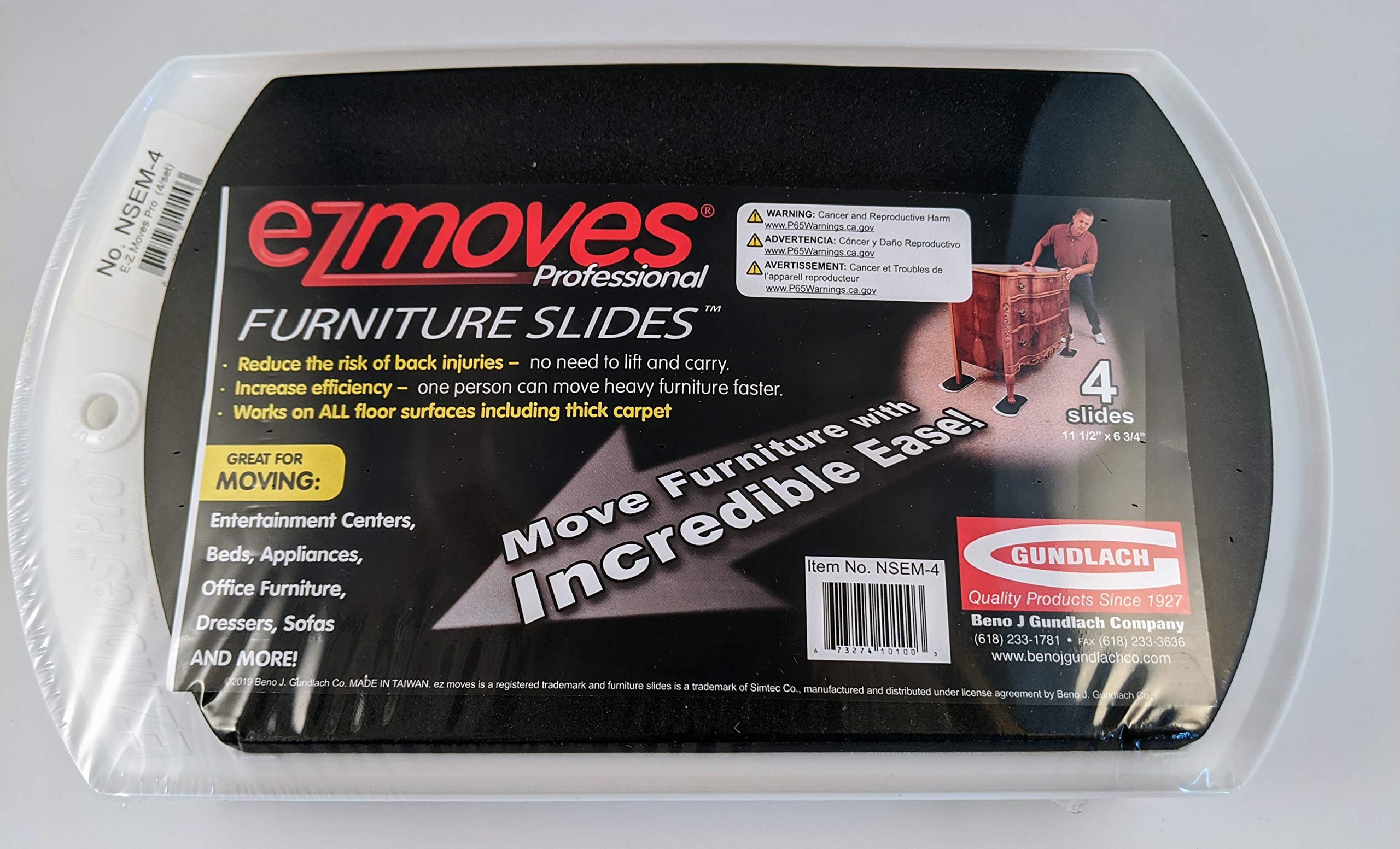 EZ Moves Pro slides curved base lifts furniture to prevent carpet nap snag.