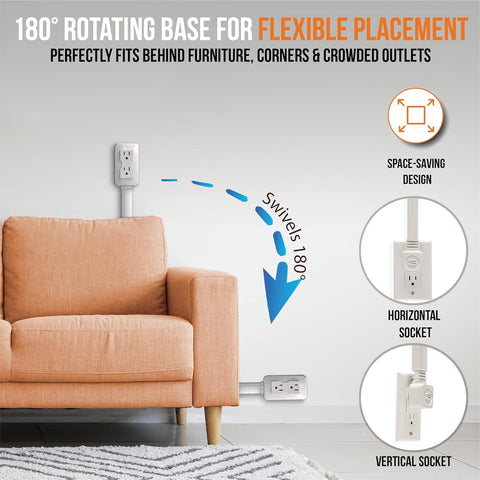 EZ Outlet Velcro mount provides damage-free wall attachment.