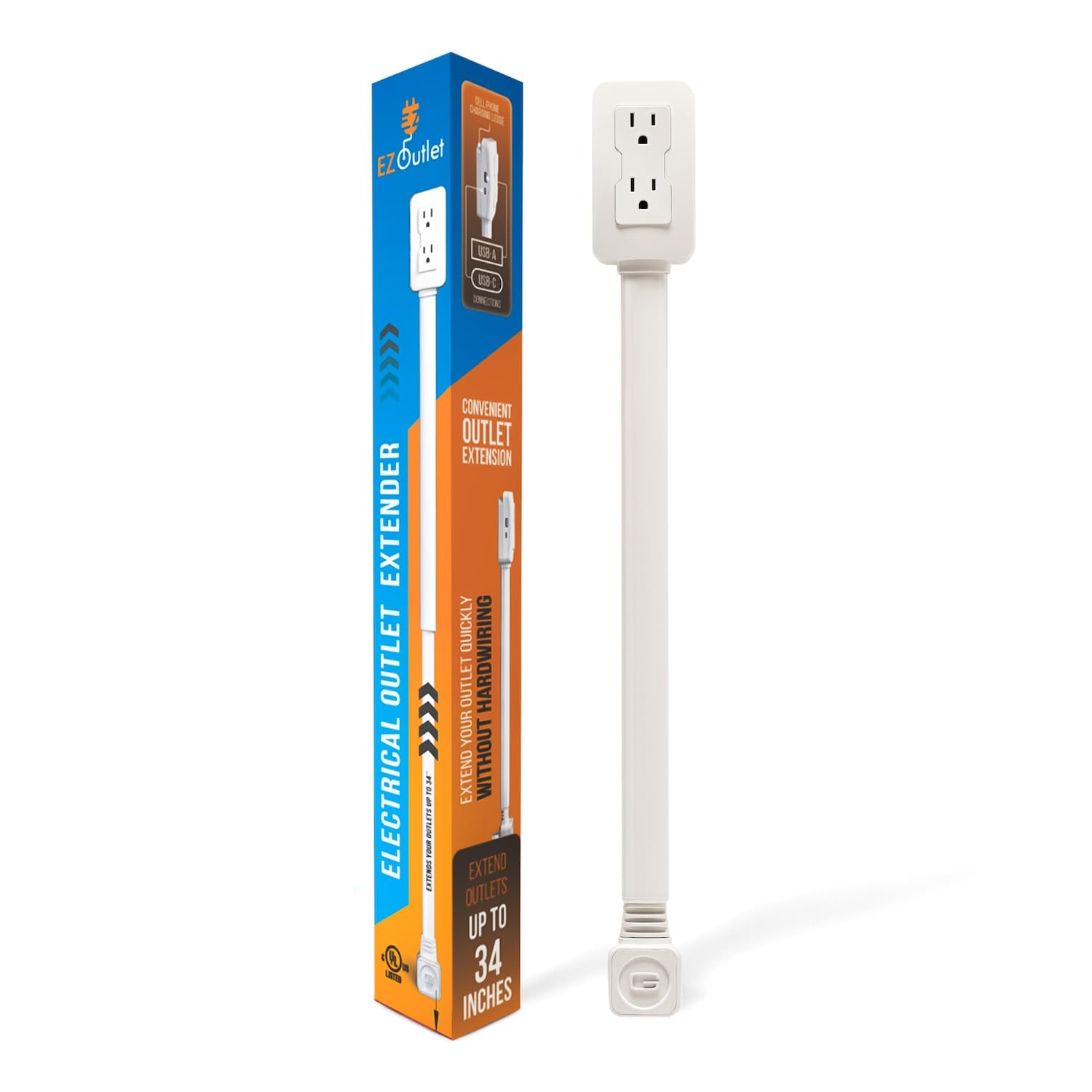 EZ Outlet extension with rotating base for easy reach behind a couch.