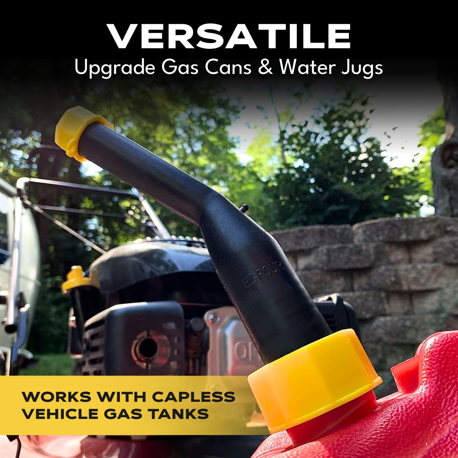 EZ-POUR yellow base cap with coarse threads fits many cans.