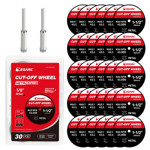 EZARC 1-1/2 cut-off wheel showing burr-free metal cutting.