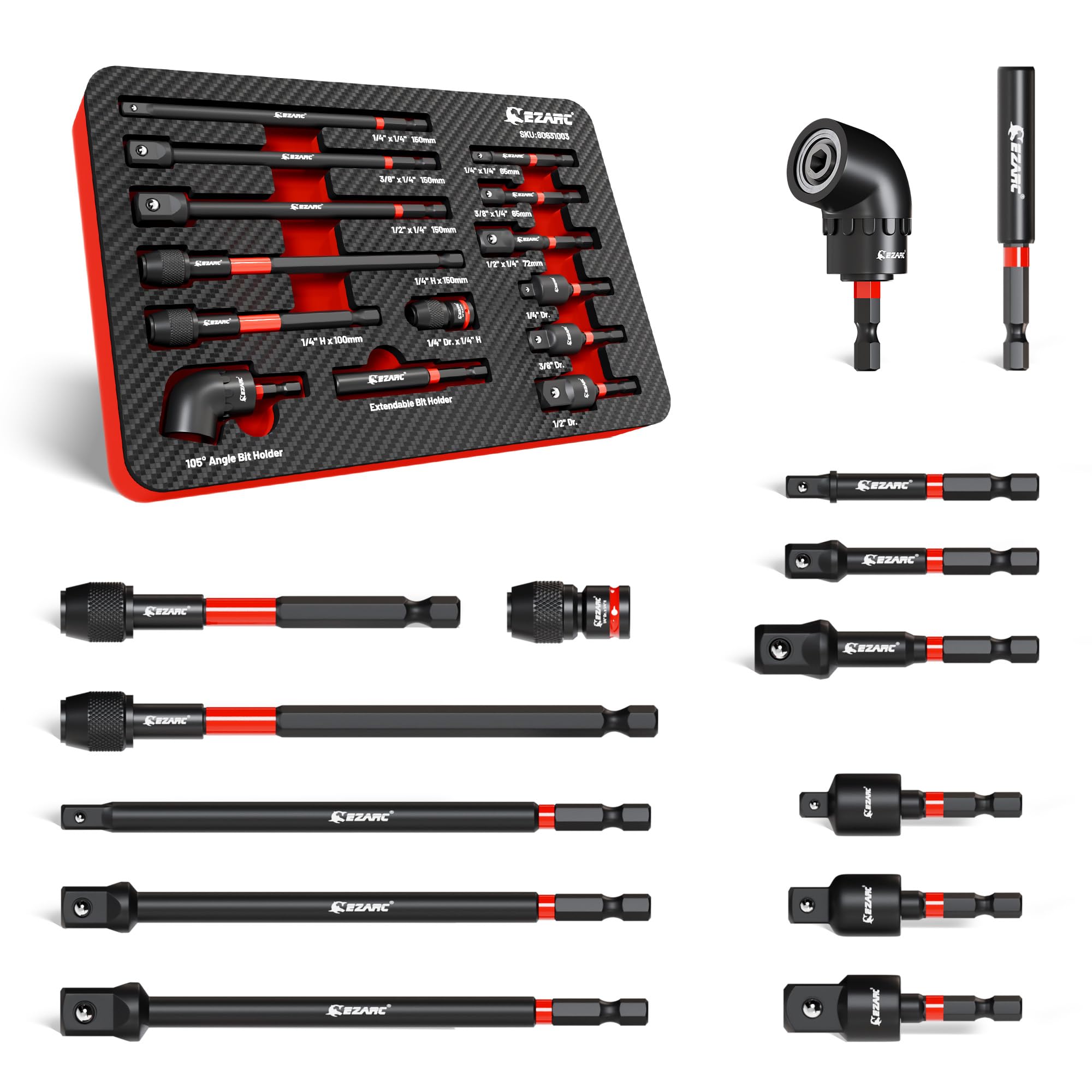 EZARC 14pc impact socket adapter set, compact kit for fast conversions