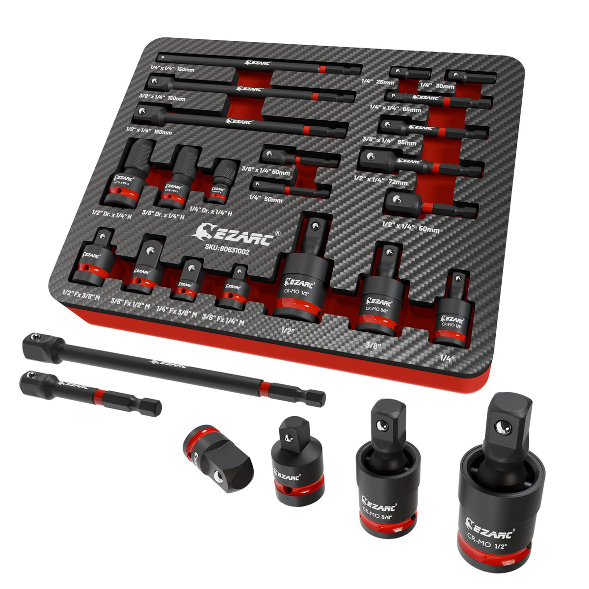 EZARC 21pcs impact socket set tray keeps essentials organized for fast tasks.