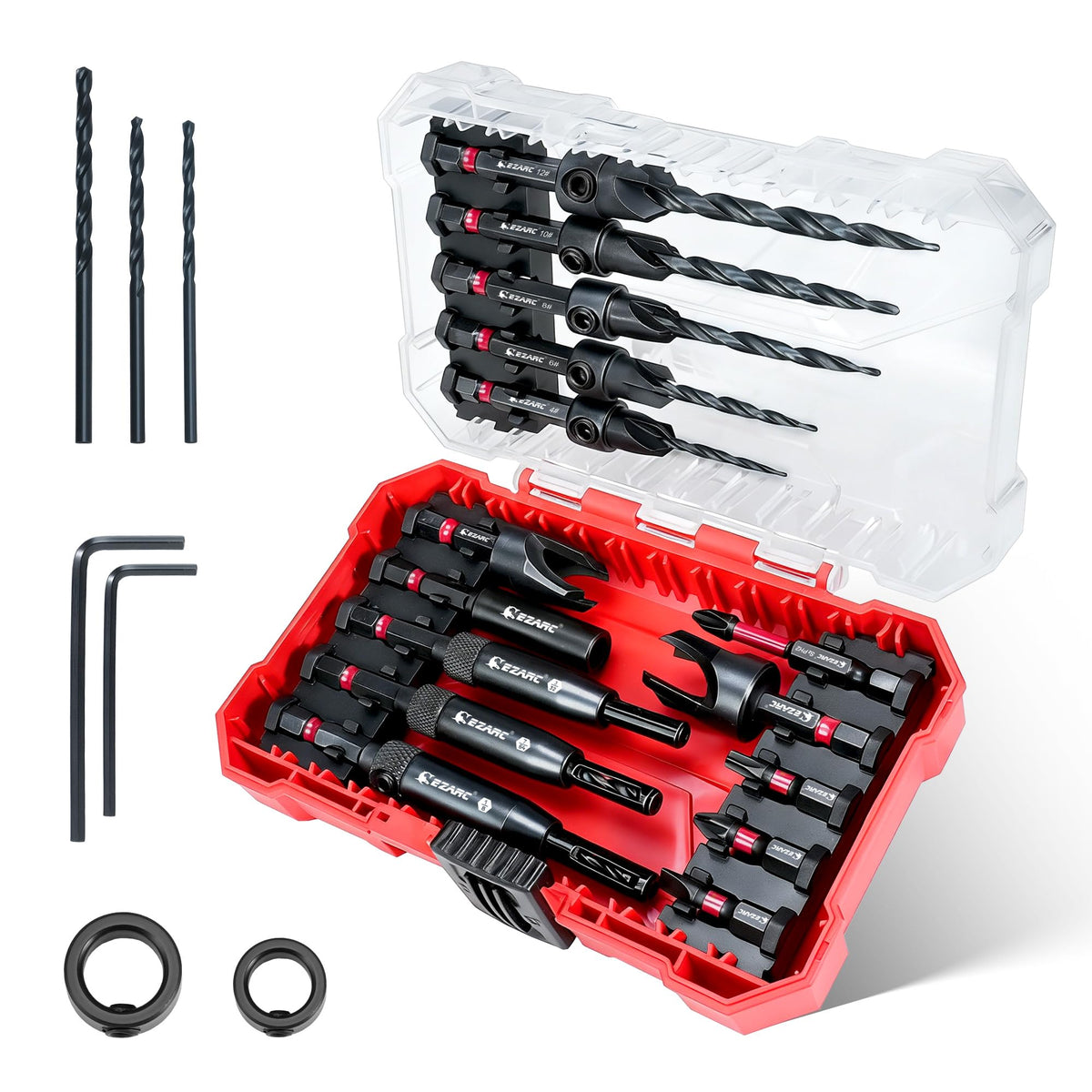 EZARC 22-piece countersink set in case for organized woodworking projects.
